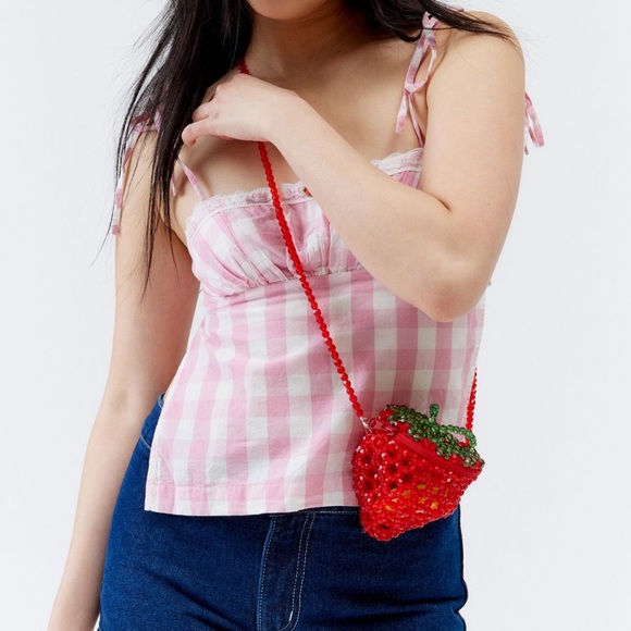 Urban Outfitters Handbags - Urban Outfitters Crossbody Bag Wristlet Strawberry Beaded Red New With Tags